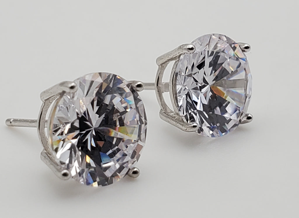 Vintage Cubic Zirconia Sterling Silver Stud Earrings - 10mm