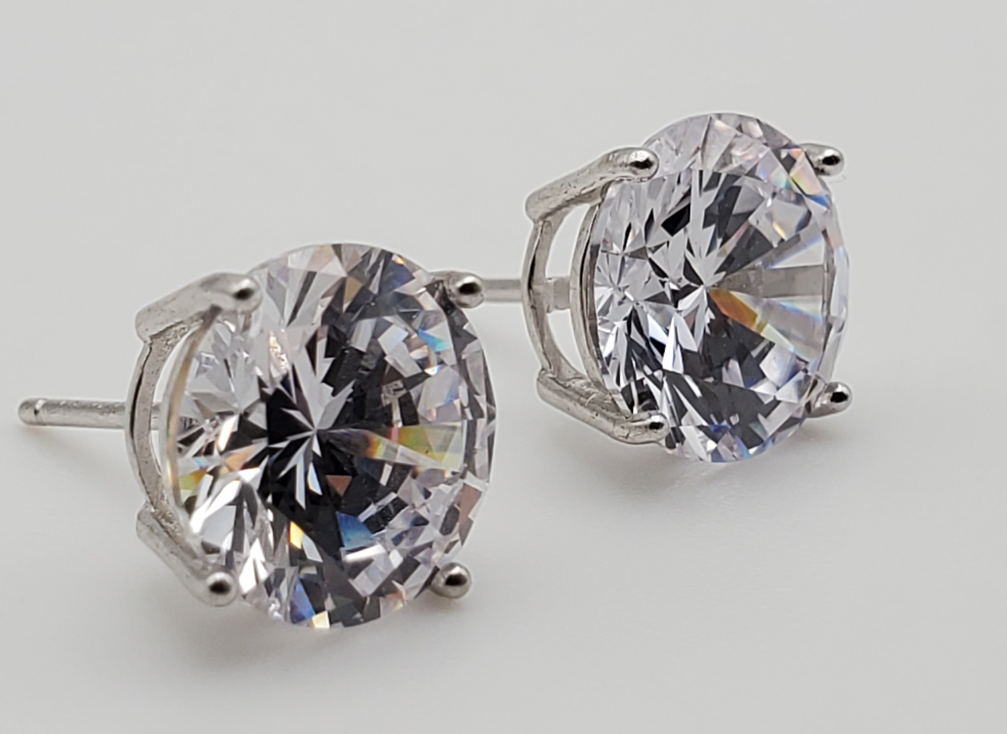 Vintage Cubic Zirconia Sterling Silver Stud Earrings - 10mm