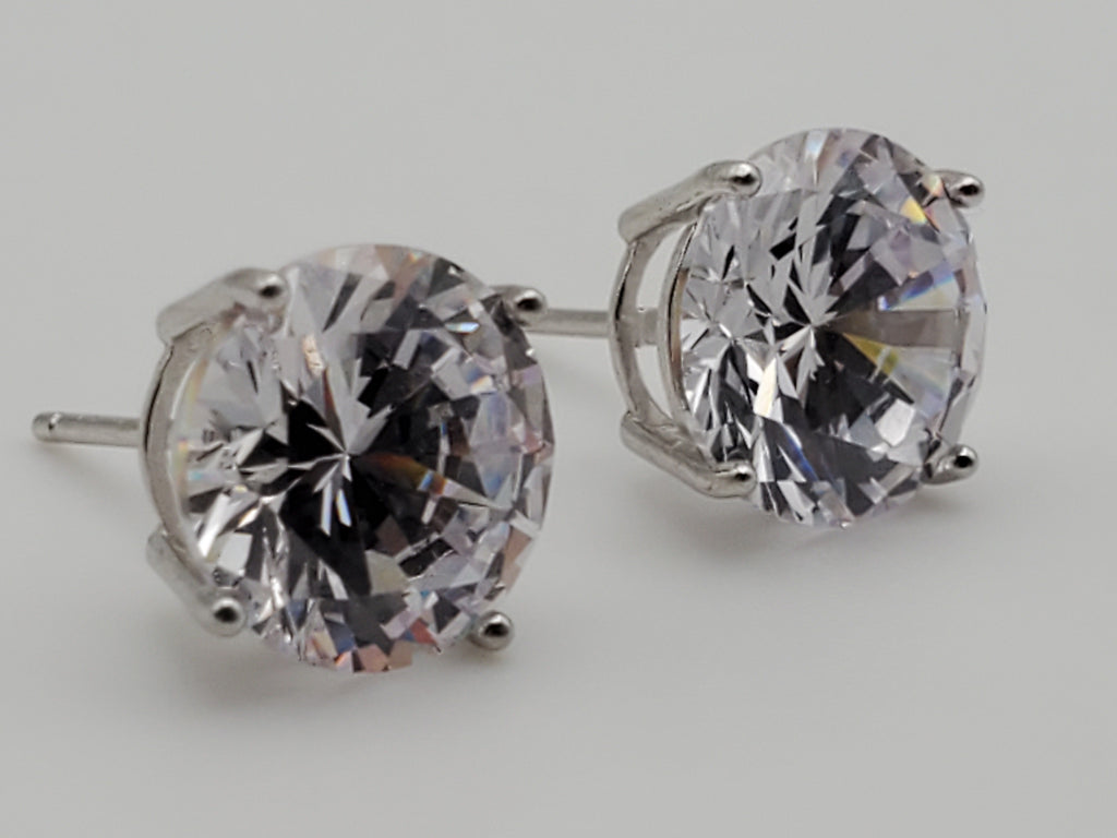 Vintage Cubic Zirconia Sterling Silver Stud Earrings - 10mm