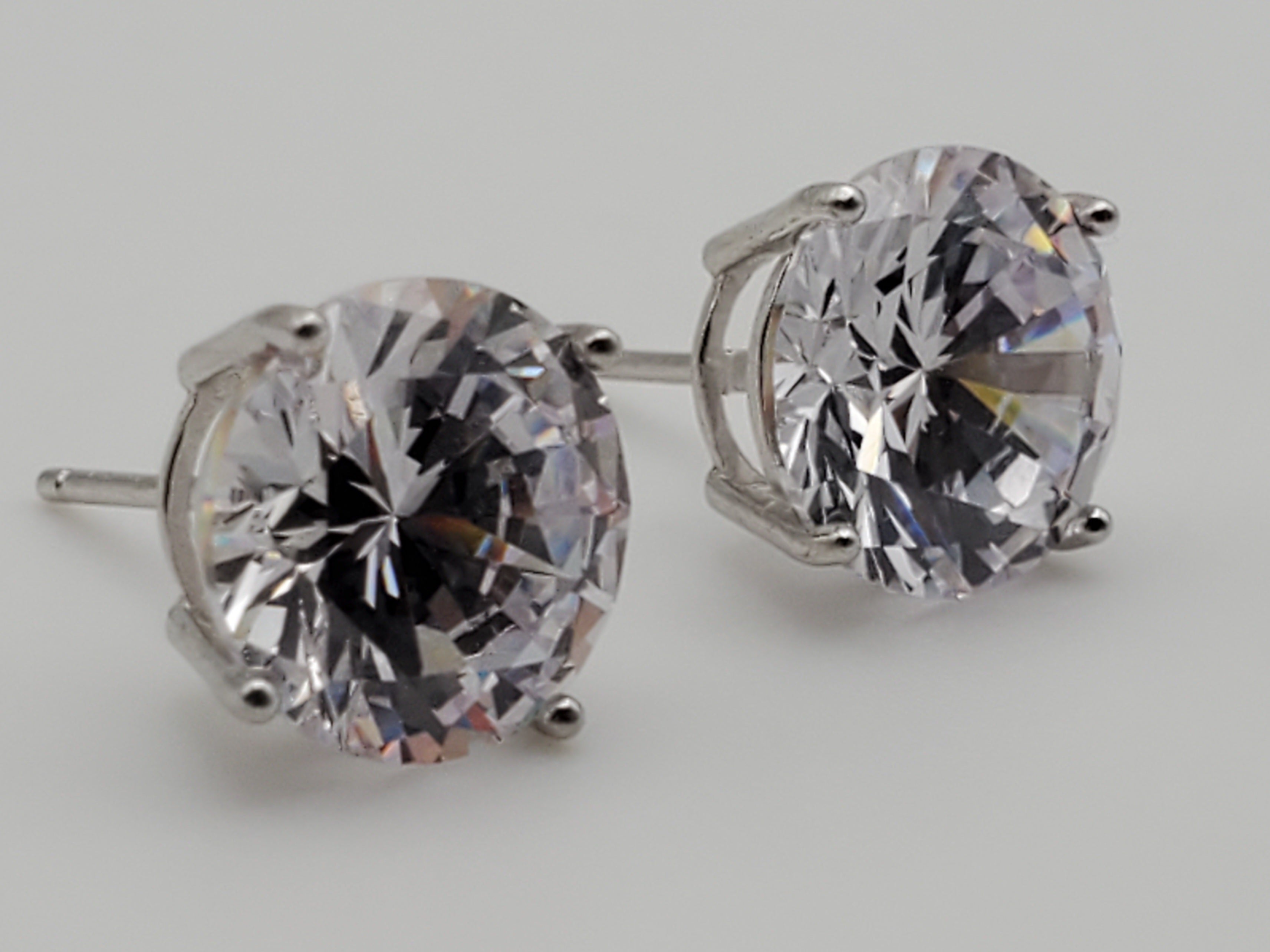 Vintage Cubic Zirconia Sterling Silver Stud Earrings - 10mm
