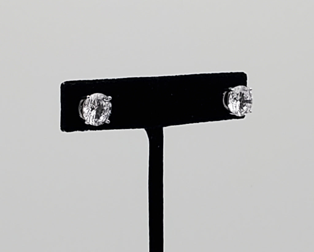Vintage Cubic Zirconia Sterling Silver Stud Earrings - 9mm