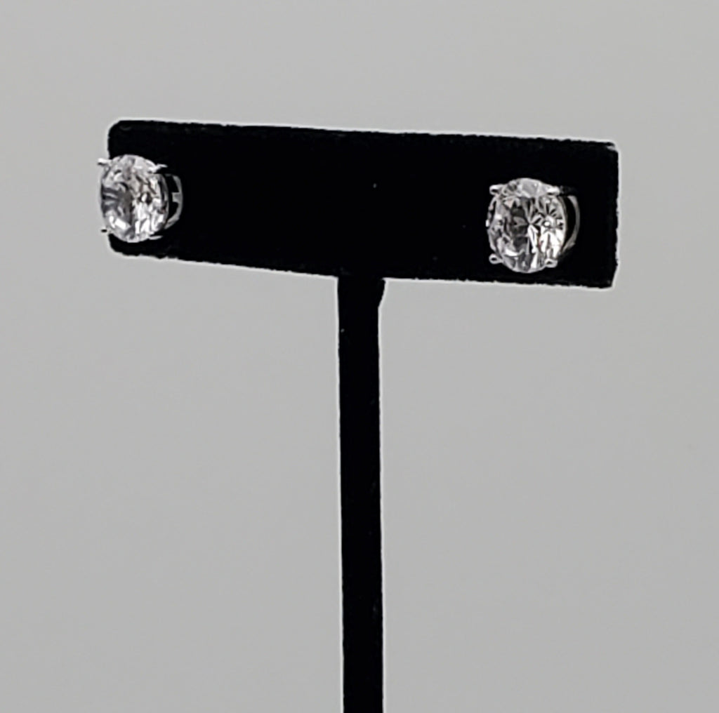 Vintage Cubic Zirconia Sterling Silver Stud Earrings - 9mm