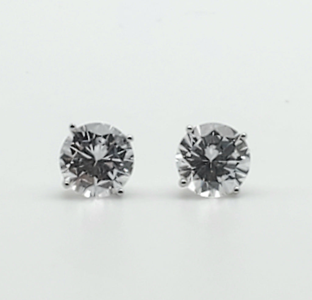 Vintage Cubic Zirconia Sterling Silver Stud Earrings - 9mm