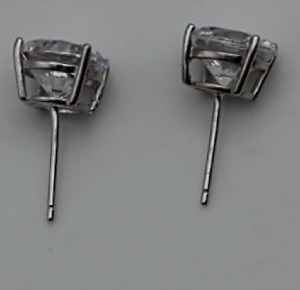 Vintage Cubic Zirconia Sterling Silver Stud Earrings - 9mm