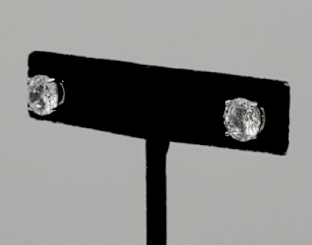 Vintage Cubic Zirconia Sterling Silver Stud Earrings - 8mm