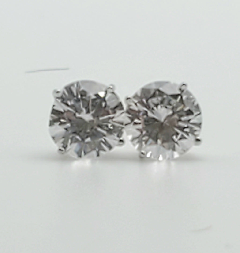 Vintage Cubic Zirconia Sterling Silver Stud Earrings - 8mm