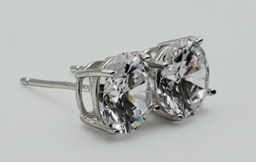 Vintage Cubic Zirconia Sterling Silver Stud Earrings - 8mm