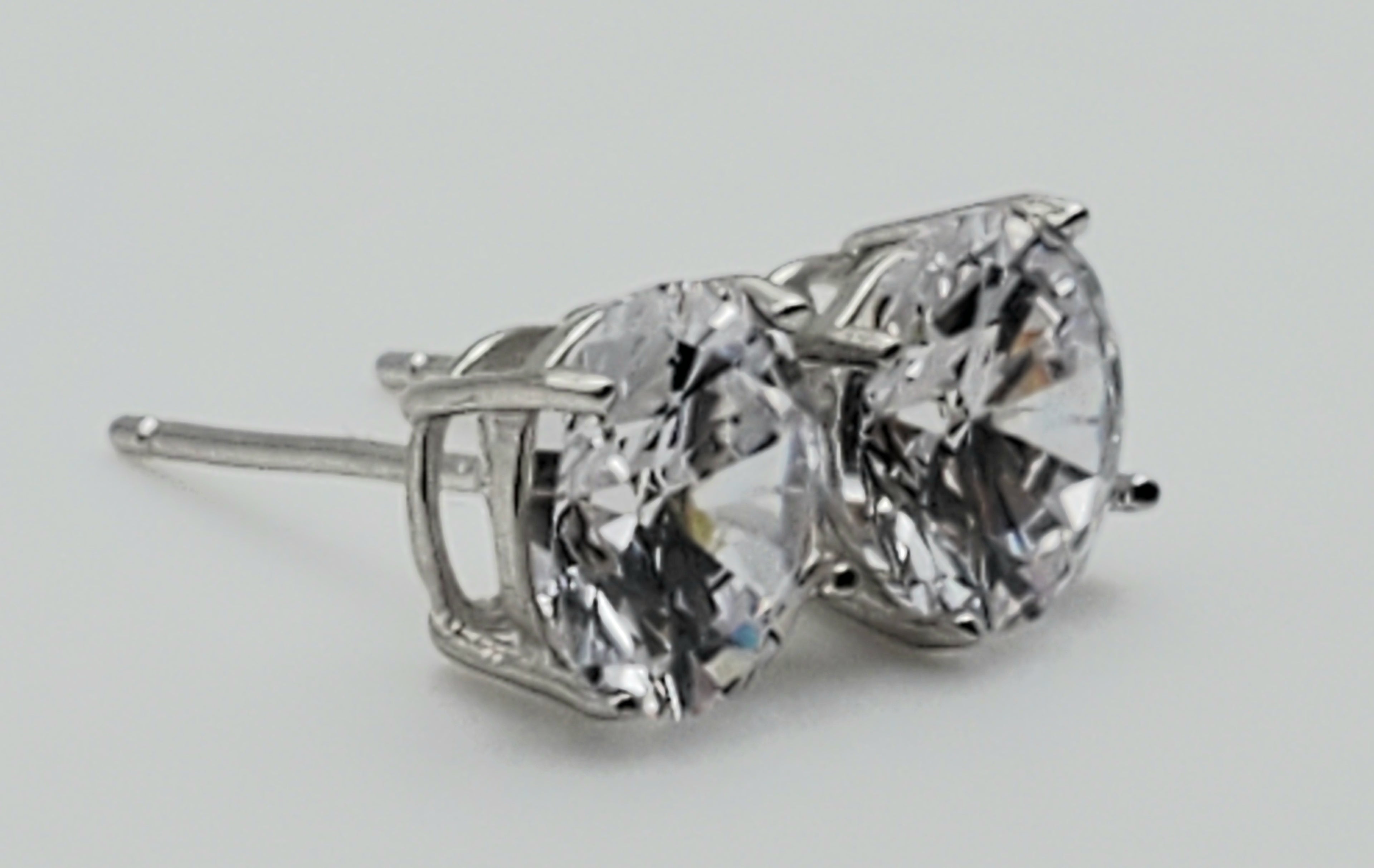 Vintage Cubic Zirconia Sterling Silver Stud Earrings - 8mm