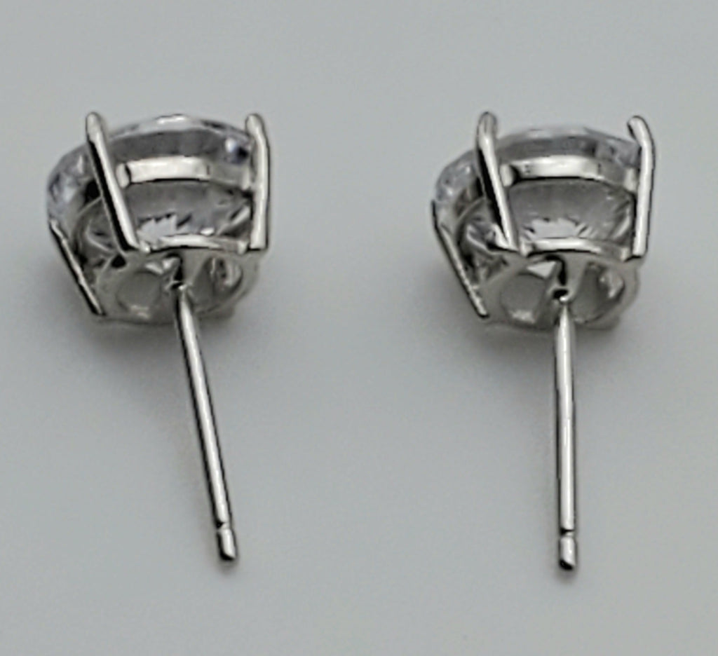 Vintage Cubic Zirconia Sterling Silver Stud Earrings - 8mm
