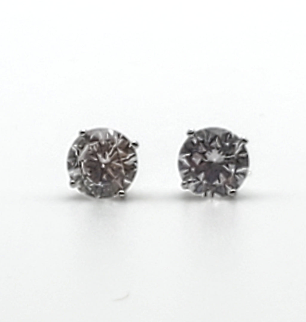 Vintage Cubic Zirconia Sterling Silver Stud Earrings - 7mm