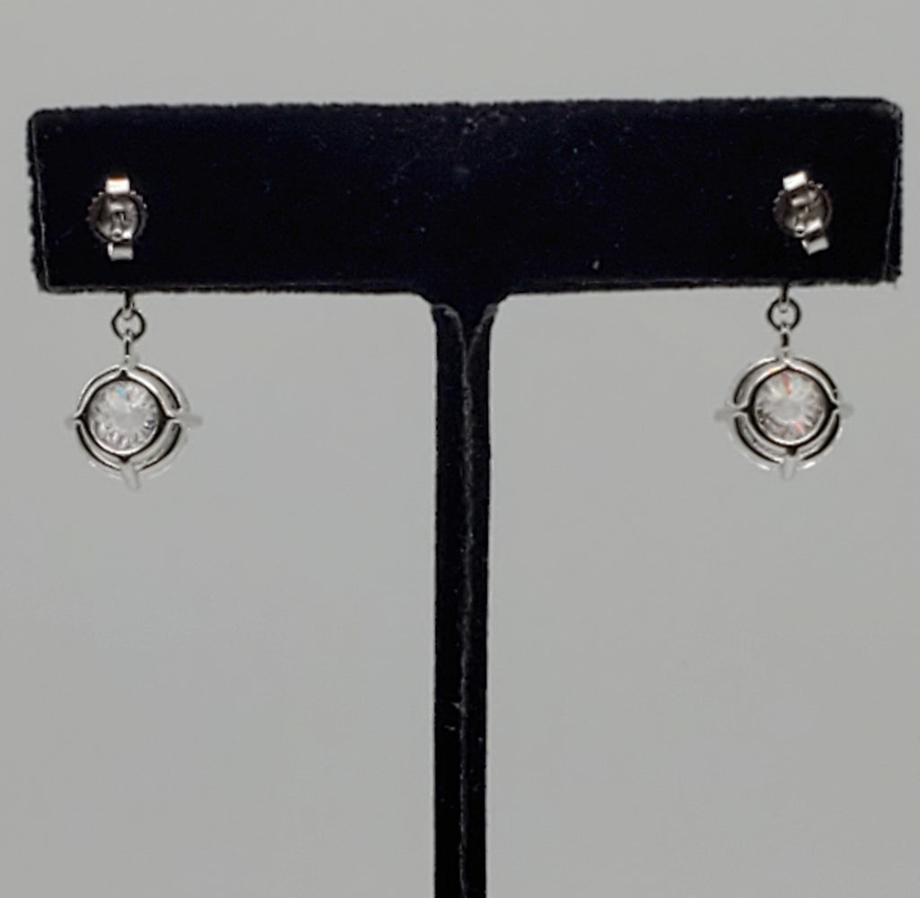 Vintage Portuguese Rose Cut Cubic Zirconia Sterling Silver Dangle Earrings