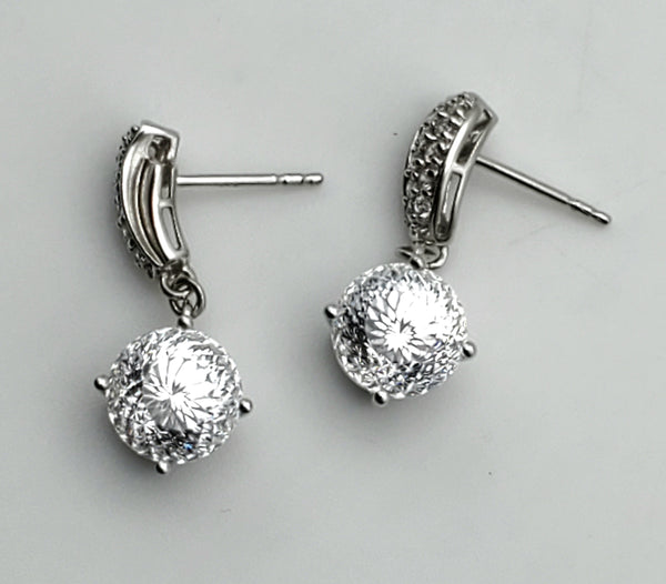 Vintage Portuguese Rose Cut Cubic Zirconia Sterling Silver Dangle Earrings