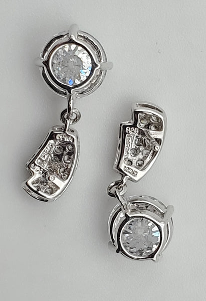 Vintage Portuguese Rose Cut Cubic Zirconia Sterling Silver Dangle Earrings