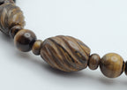 Vintage Handmade Carved Tiger's Eye Bead Necklace with Sterling Silver Clasp and Extension chain - 20.25 + 2.25"