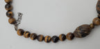 Vintage Handmade Carved Tiger's Eye Bead Necklace with Sterling Silver Clasp and Extension chain - 20.25 + 2.25"