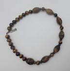 Vintage Handmade Carved Tiger's Eye Bead Necklace with Sterling Silver Clasp and Extension chain - 20.25 + 2.25"