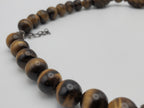 Vintage Handmade Carved Tiger's Eye Bead Necklace with Sterling Silver Clasp and Extension chain - 20.25 + 2.25"
