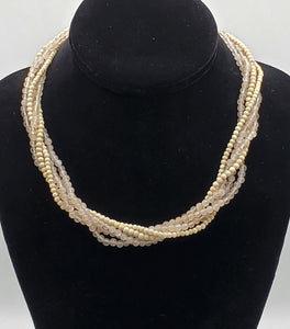Vintage Shell and Rose Quartz 5 Strand Beaded Necklace - 18"