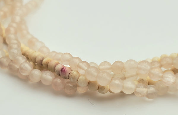 Vintage Shell and Rose Quartz 5 Strand Beaded Necklace - 18"