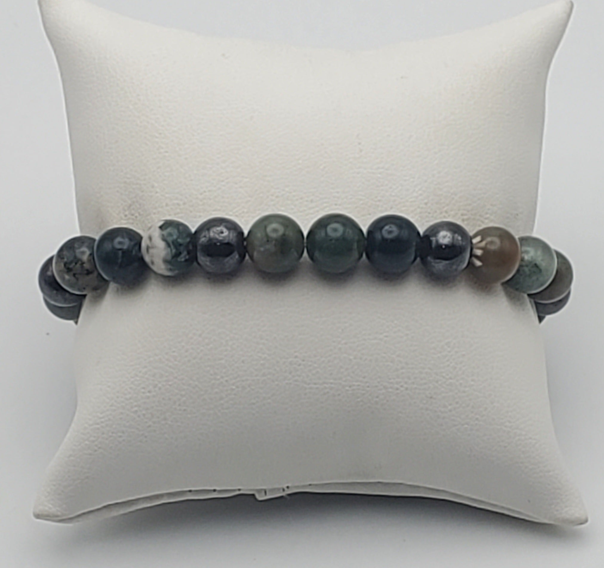 Moss Agate, Bloodstone, Ocean Jasper, Magnetite Bead Stretch Bracelet