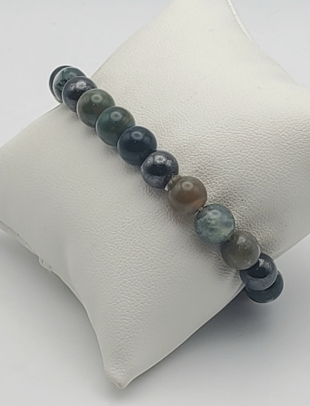 Moss Agate, Bloodstone, Ocean Jasper, Magnetite Bead Stretch Bracelet