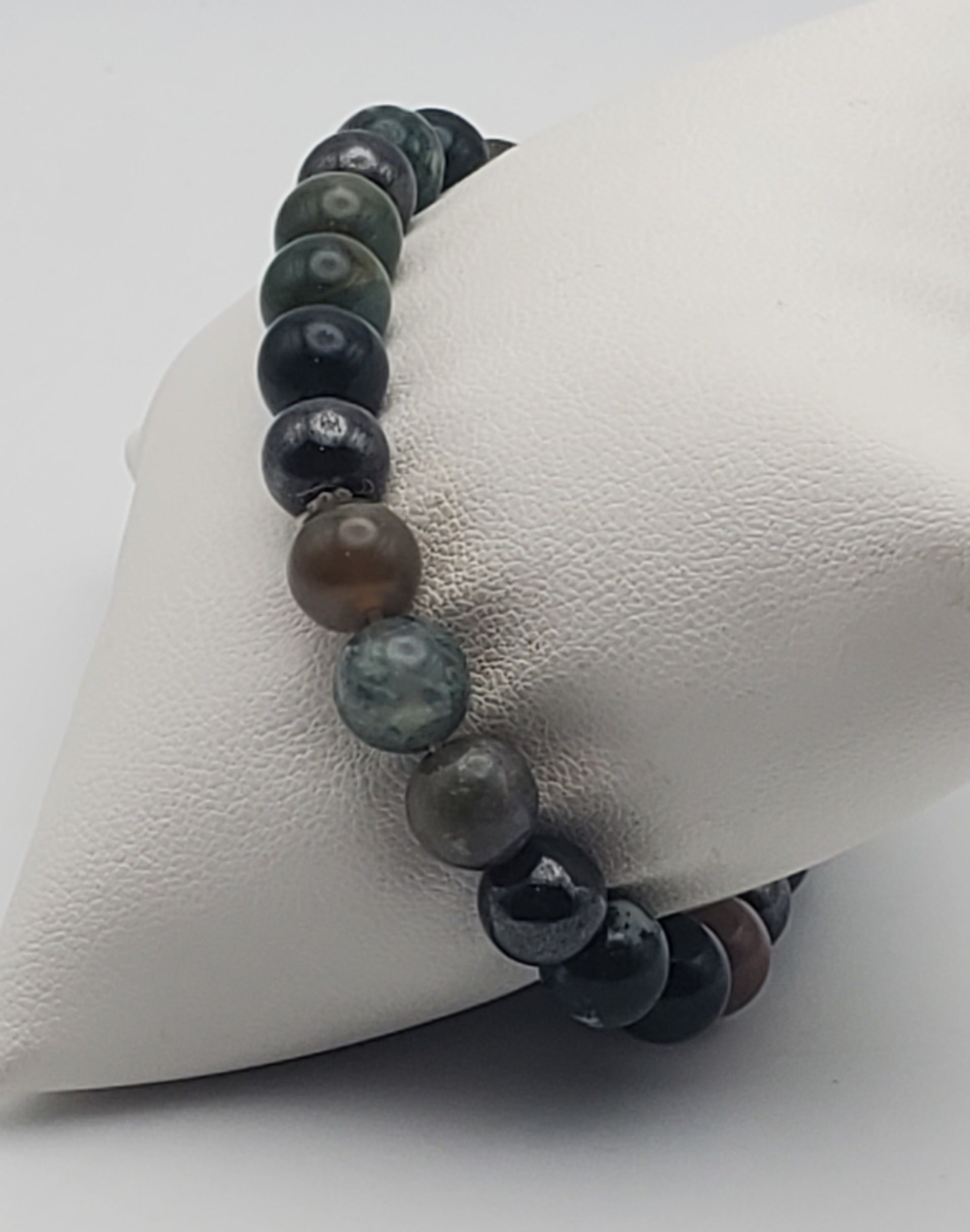 Moss Agate, Bloodstone, Ocean Jasper, Magnetite Bead Stretch Bracelet