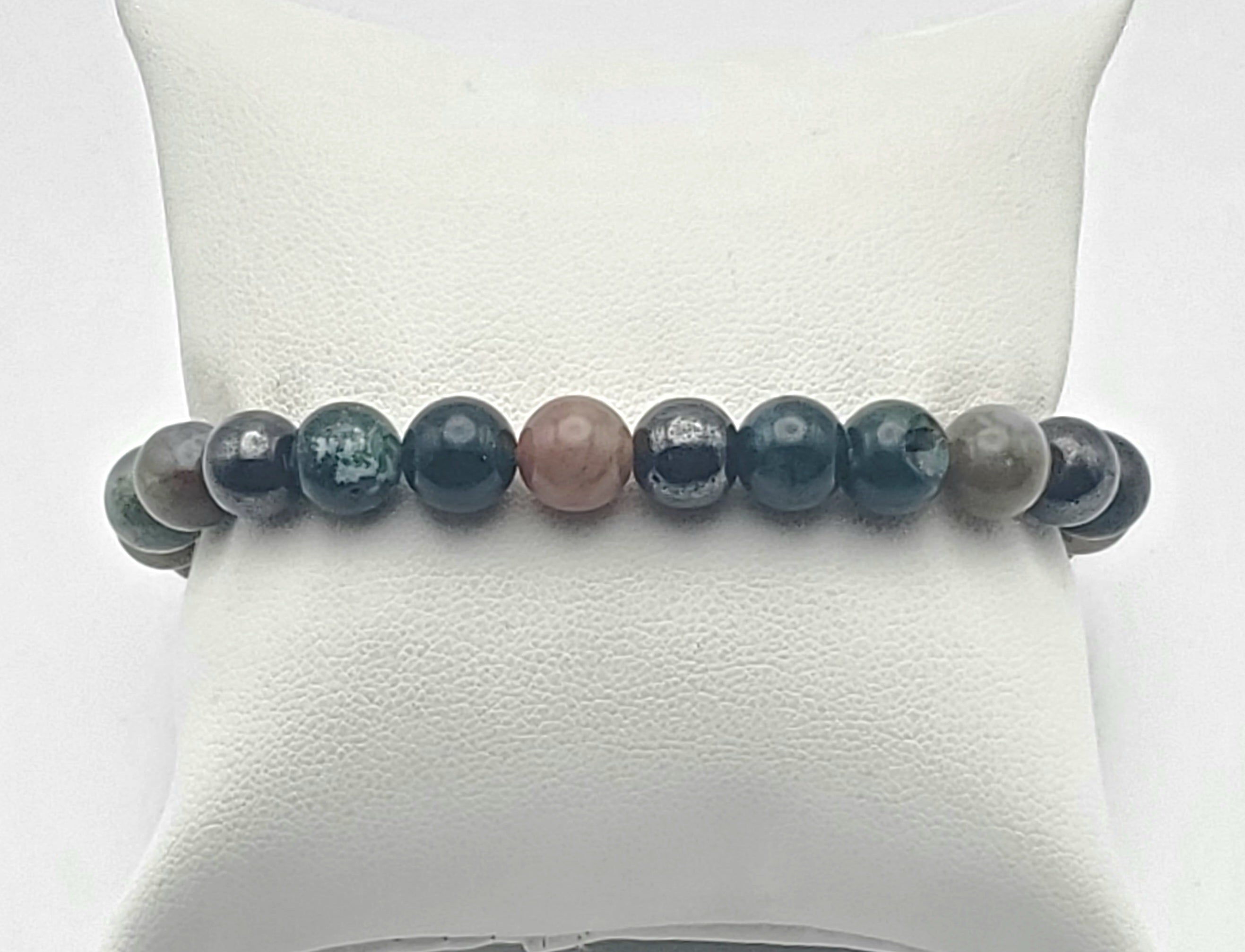 Moss Agate, Bloodstone, Ocean Jasper, Magnetite Bead Stretch Bracelet