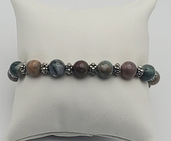 Moss Agate, Ocean Jasper, Agate Beaded Stretch Bracelet