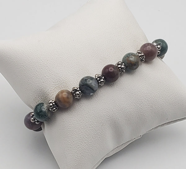 Moss Agate, Ocean Jasper, Agate Beaded Stretch Bracelet