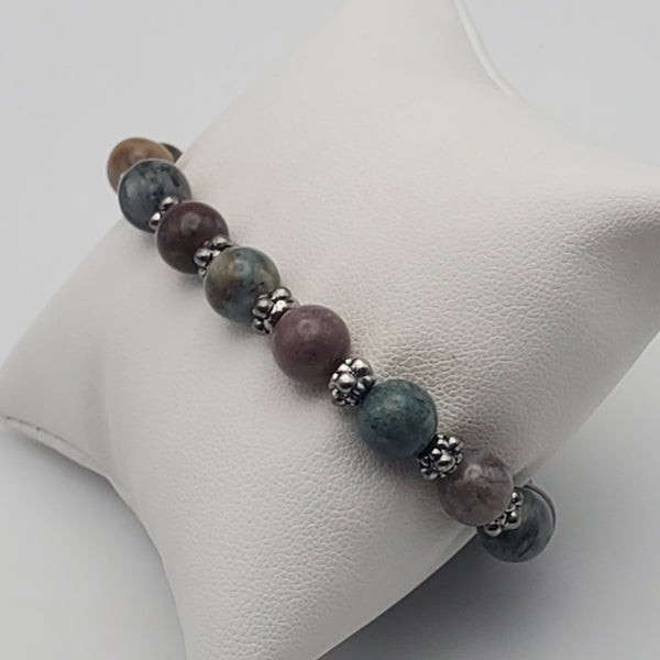 Moss Agate, Ocean Jasper, Agate Beaded Stretch Bracelet