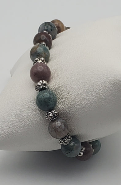 Moss Agate, Ocean Jasper, Agate Beaded Stretch Bracelet