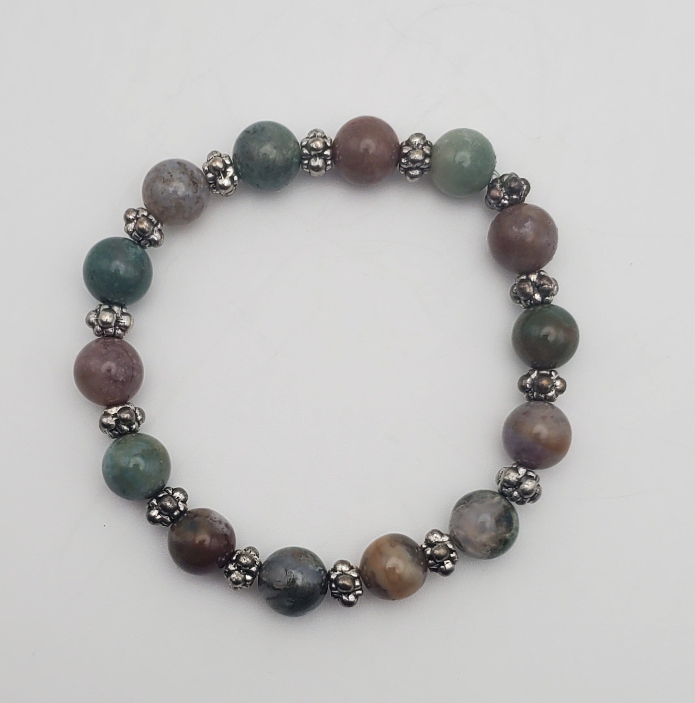 Moss Agate, Ocean Jasper, Agate Beaded Stretch Bracelet