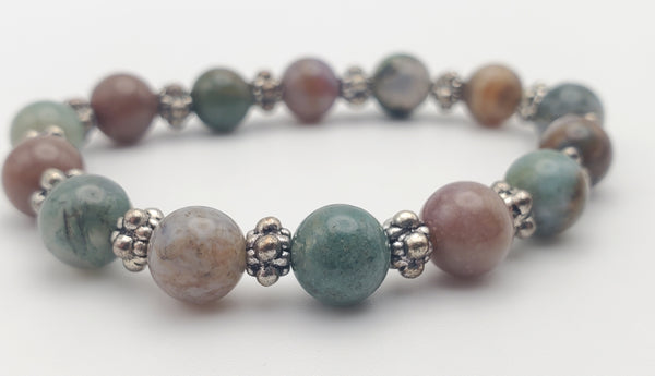 Moss Agate, Ocean Jasper, Agate Beaded Stretch Bracelet