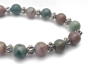 Moss Agate, Ocean Jasper, Agate Beaded Stretch Bracelet