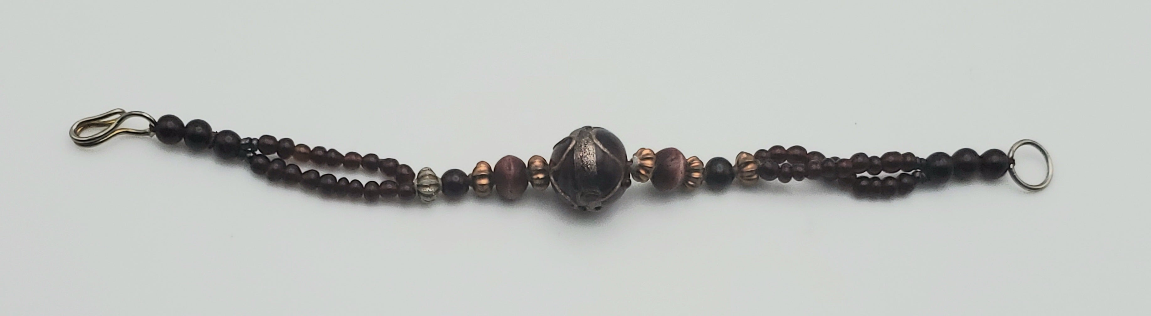 Vintage Handmade Red Glass Bead and Brass Bead Bracelet - 8"
