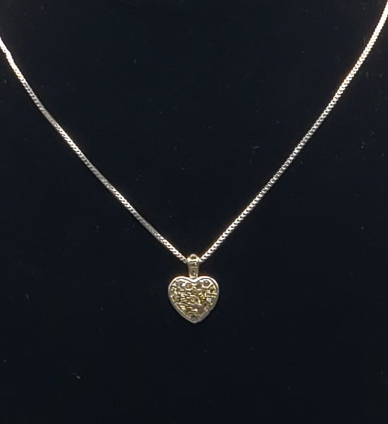 Vintage Silver Tone Rhinestone Heart Pendant on Silver Tone Box Link Chain Necklace - 18 +3"