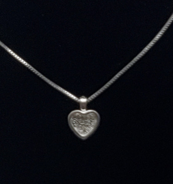 Vintage Silver Tone Rhinestone Heart Pendant on Silver Tone Box Link Chain Necklace - 18 +3"