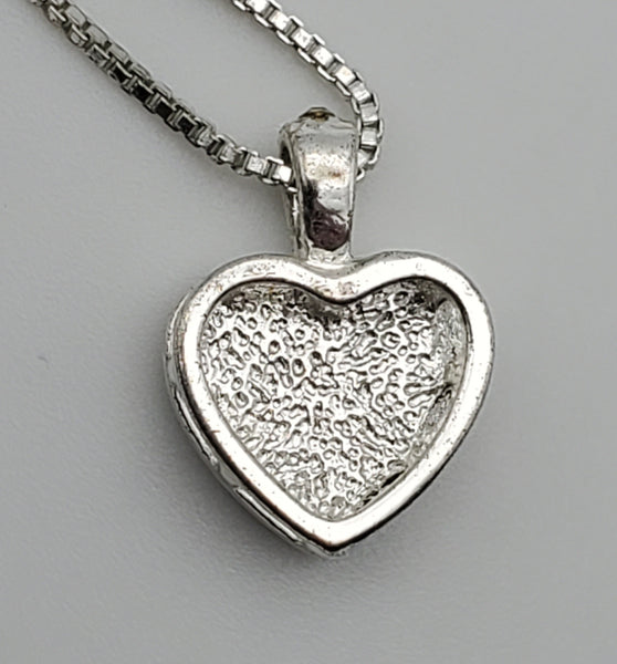 Vintage Silver Tone Rhinestone Heart Pendant on Silver Tone Box Link Chain Necklace - 18 +3"