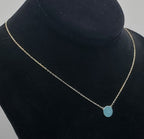 Vintage Gold Tone Turquoise Color Studded Pendant Chain Necklace - 15 + 2"