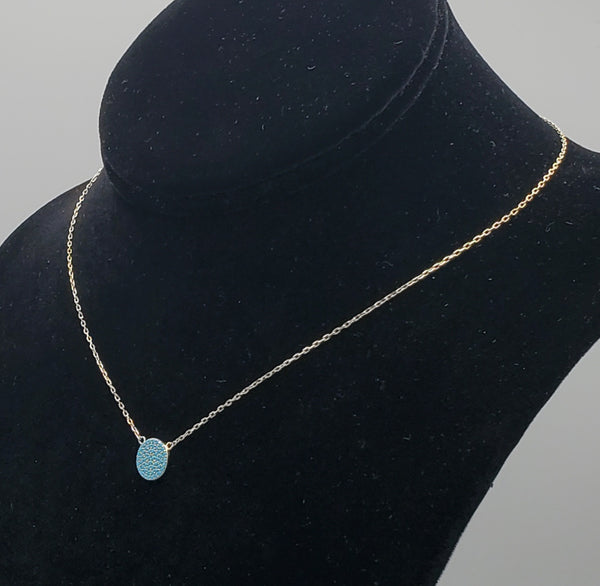 Vintage Gold Tone Turquoise Color Studded Pendant Chain Necklace - 15 + 2"