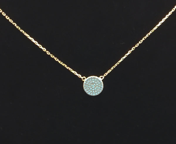 Vintage Gold Tone Turquoise Color Studded Pendant Chain Necklace - 15 + 2"