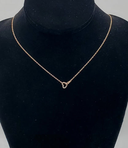 Vintage Rose Gold Tone Sterling Silver Interlocking Hearts Chain Necklace - 16.25 or 18.5"
