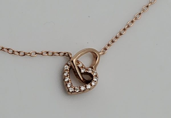 Vintage Rose Gold Tone Sterling Silver Interlocking Hearts Chain Necklace - 16.25 or 18.5"