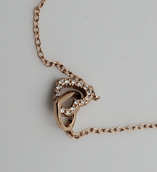 Vintage Rose Gold Tone Sterling Silver Interlocking Hearts Chain Necklace - 16.25 or 18.5"