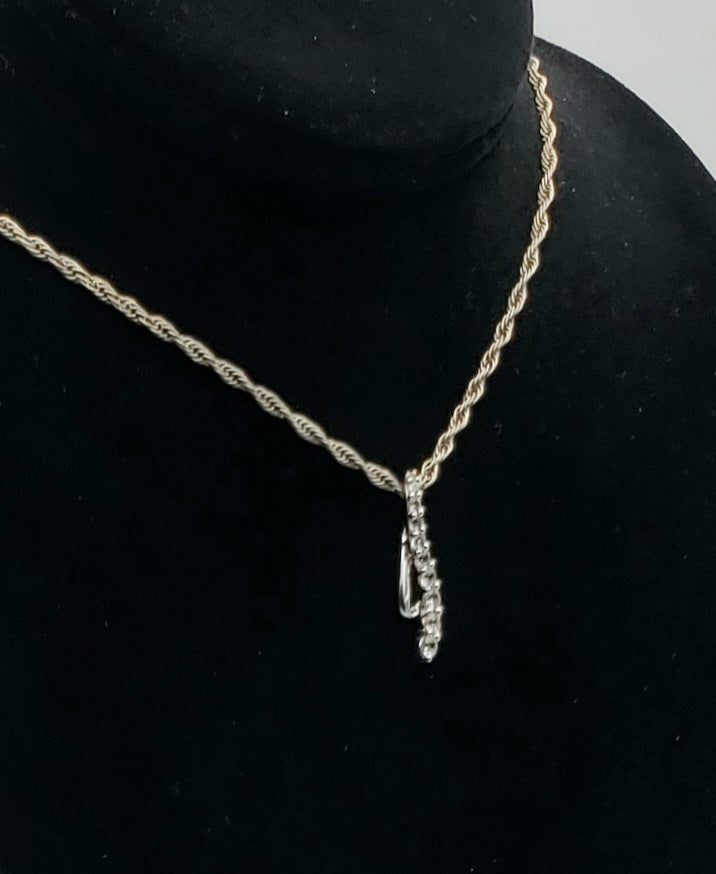 Vintage Colorless Sapphire Sterling Silver Pendant on Sterling Silver Chain Necklace - 24"