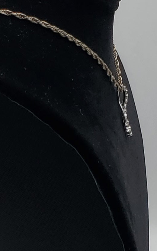 Vintage Colorless Sapphire Sterling Silver Pendant on Sterling Silver Chain Necklace - 24"