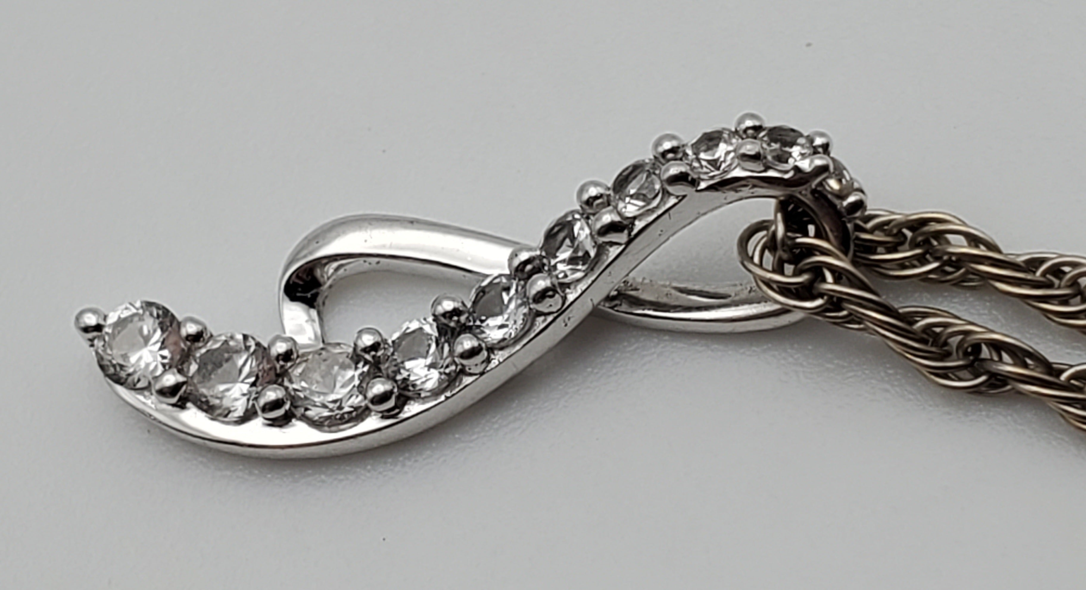 Vintage Colorless Sapphire Sterling Silver Pendant on Sterling Silver Chain Necklace - 24"