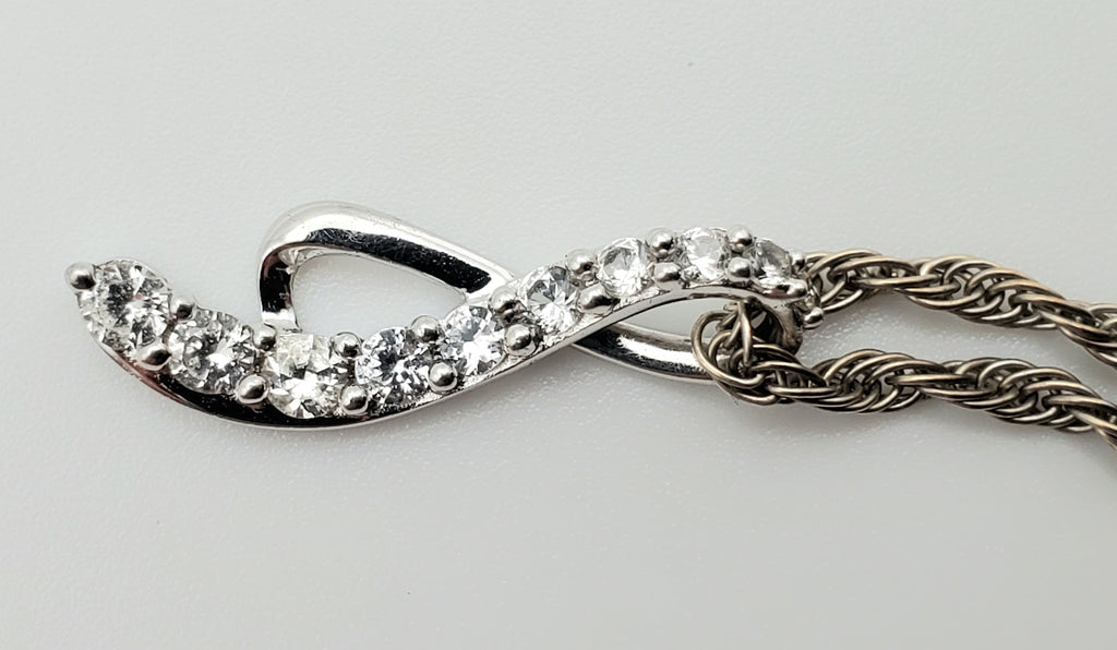 Vintage Colorless Sapphire Sterling Silver Pendant on Sterling Silver Chain Necklace - 24"