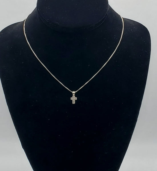 Vintage Sterling Silver Rhinestone Cross Pendant Necklace - 16"