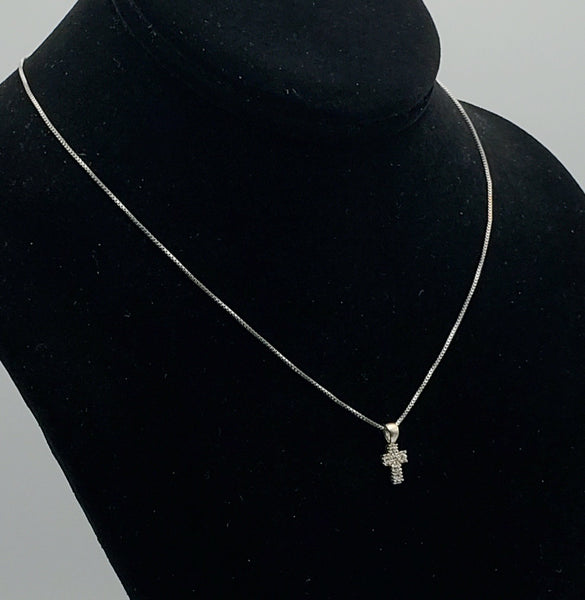 Vintage Sterling Silver Rhinestone Cross Pendant Necklace - 16"